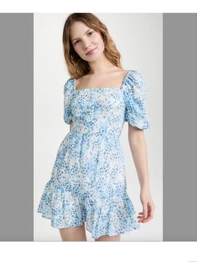 BB Dakota Light Blue Floral Puff-Sleeve Mini Dress